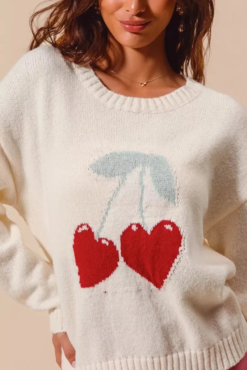 SO ME Heart Cherry Knitted Sweater Top