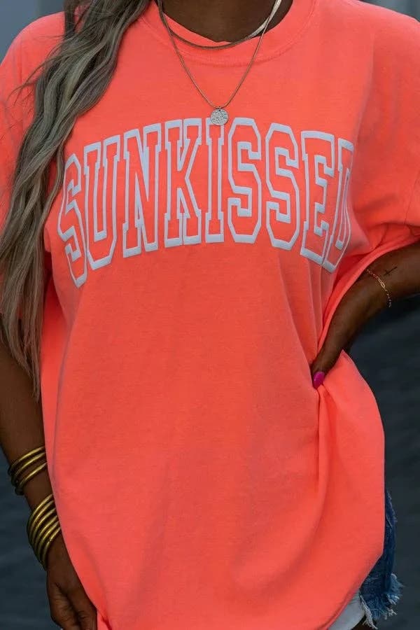 Neon Red Orange Sunkissed Graphic Tee Shirt