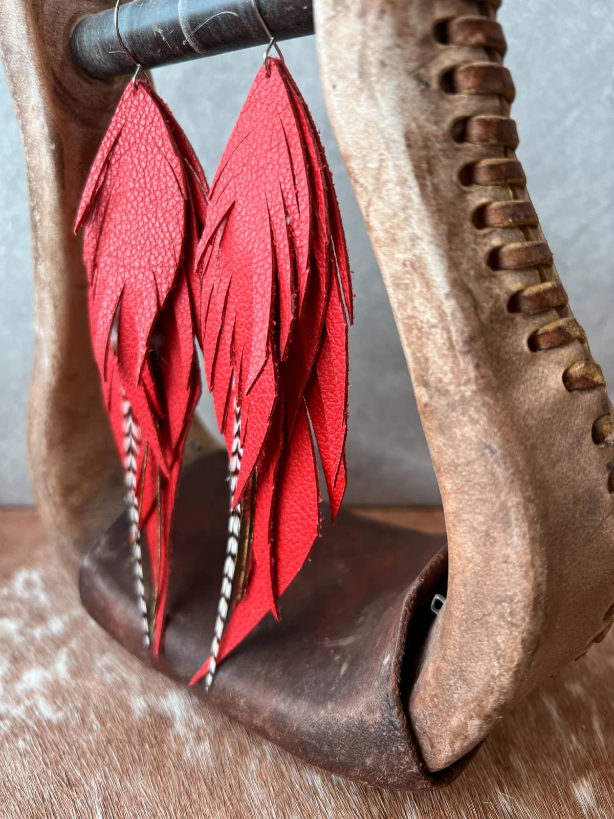 Dutton Fringe Feather Red Earring