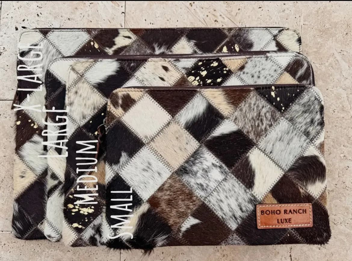 Small Boho Luxe Laptop Tech Sleeve Computer Bag Hairon Cowhide by Boho Ranch