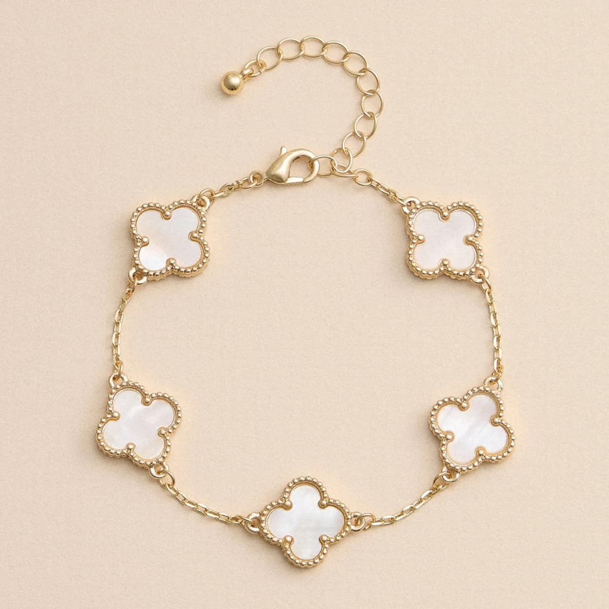 Colorful Shell Charm Bracelet with Gold Detailing: Blue/White