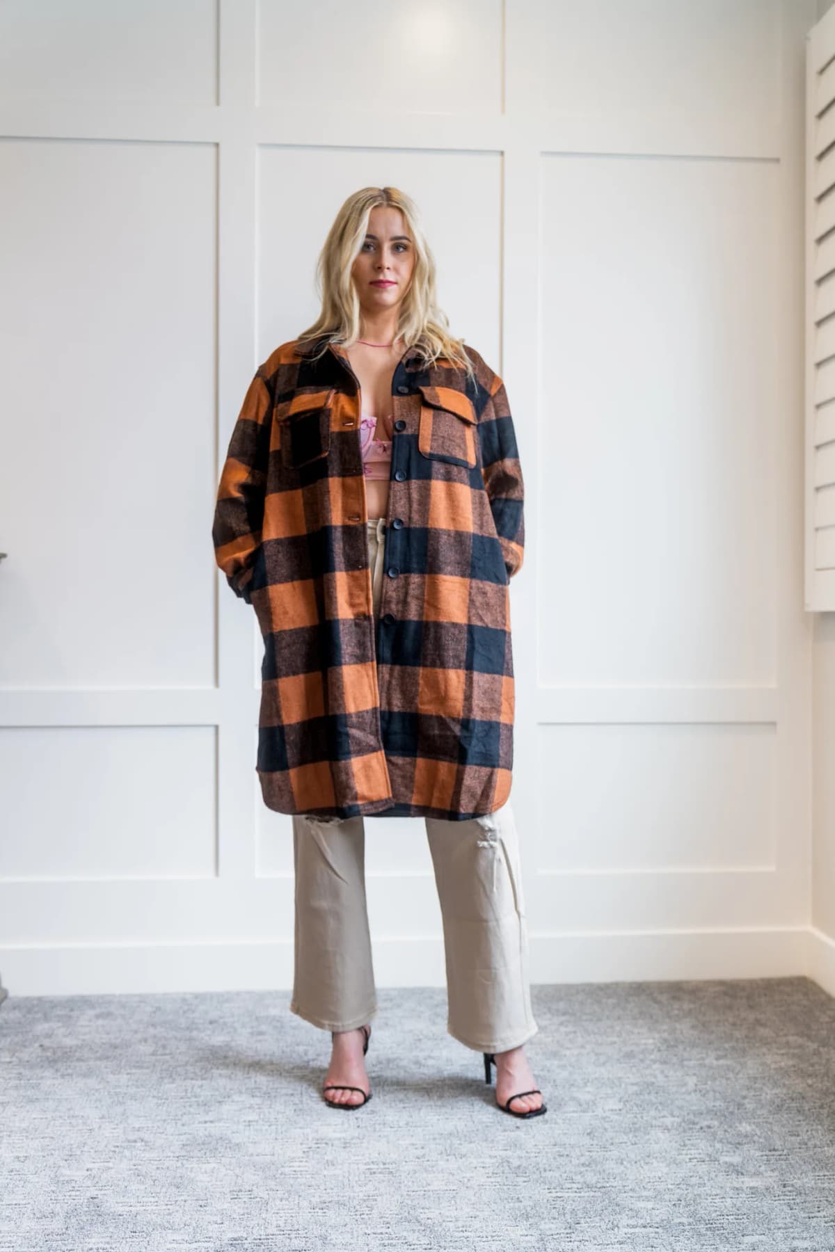 Plaid Flap Pocket Long Shacket by Lamiel