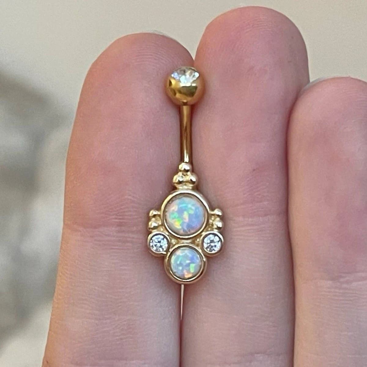 Gold Opal Belly Button Piercing 14G 10mm Surgical Steel (Rose Gold & Purple Opal)