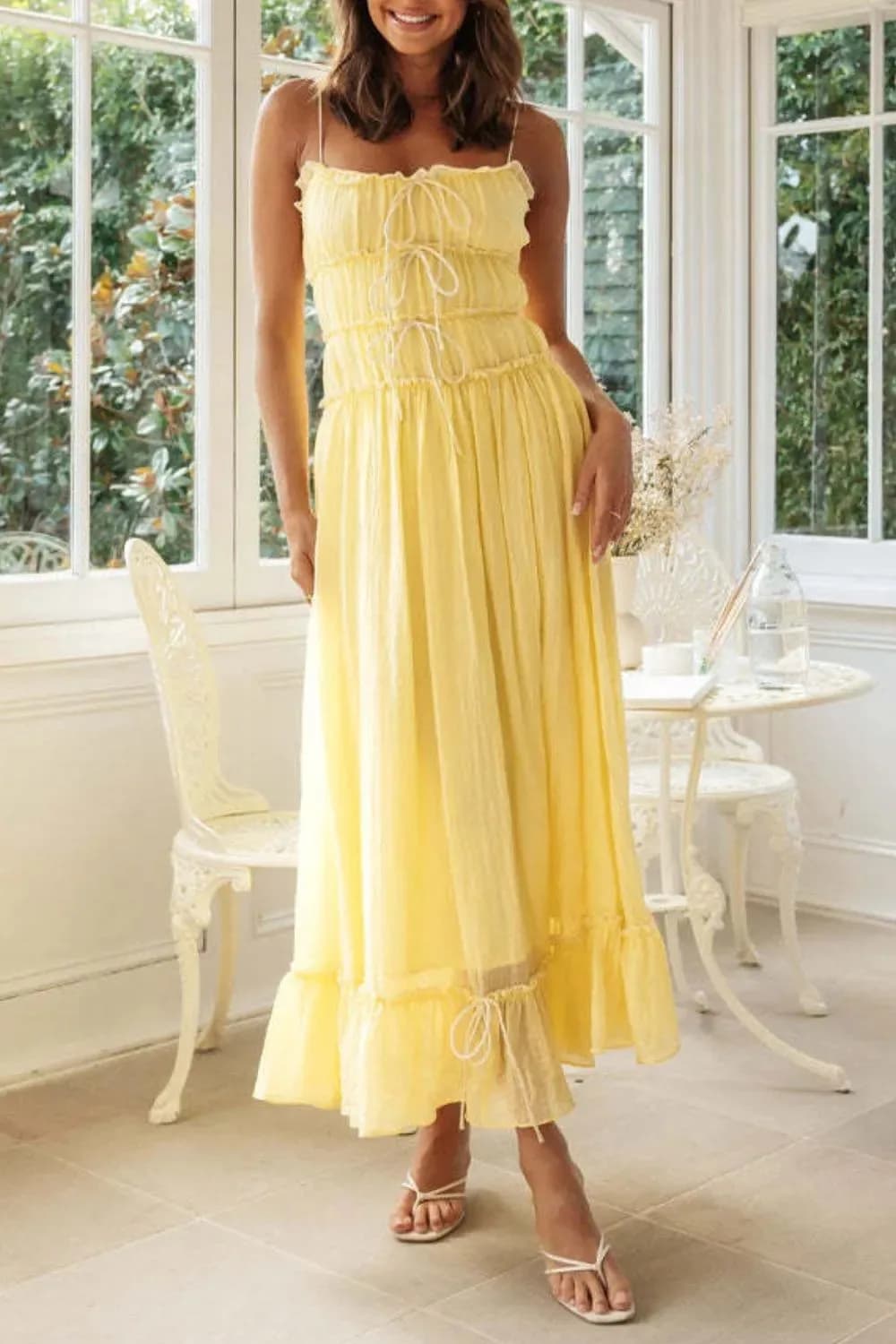 Frill Tied Front Midi Cami Dress