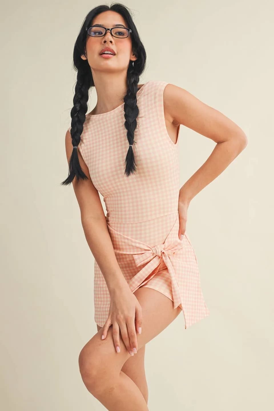 Kimberly C Gingham Print Sleeveless Wrap Tie Front Dress
