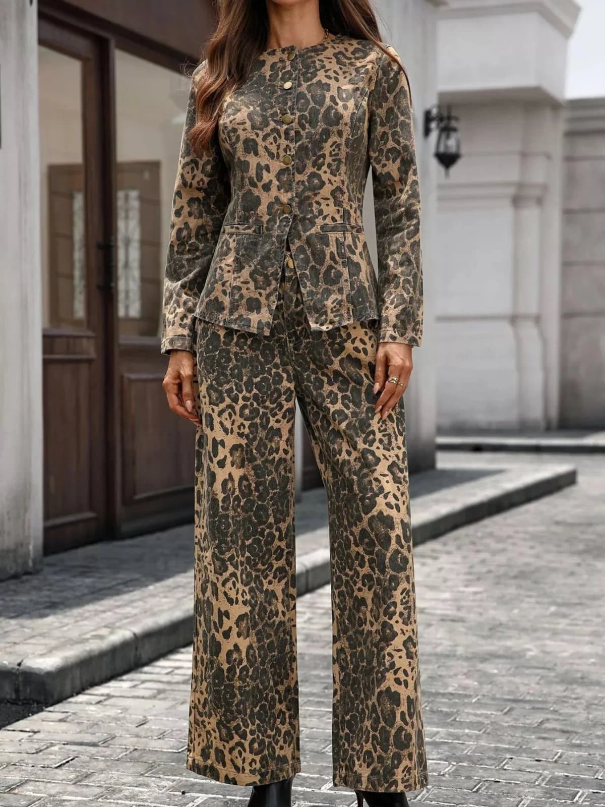 Button Up Long Sleeve Top and Jeans Denim Set in Multiple Colors