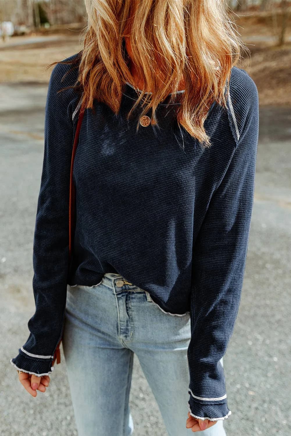 Textured Round Neck Long Sleeve Top (Green)