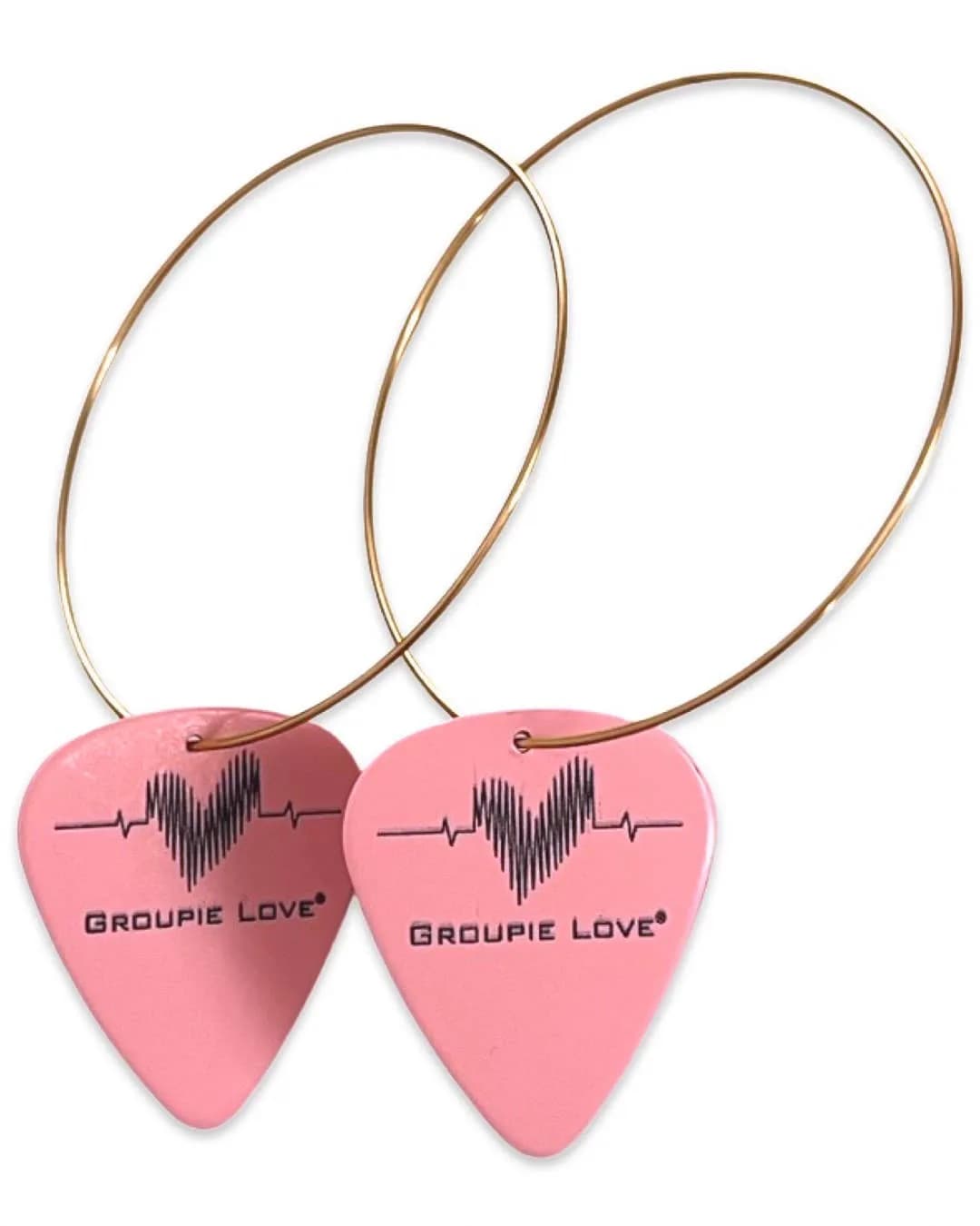 Baby Pink Stainless Steel Single Guitar Pick Earrings Groupie Love (50mm)