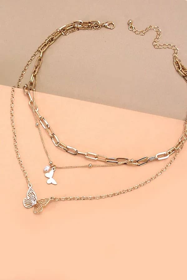 Multi Layered Butterfly Charm Necklace