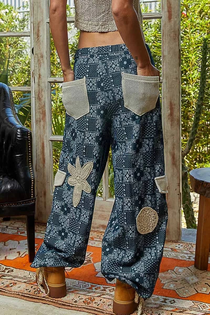 POL Pleat Detail Floral Patchwork Cargo Jogger Pants