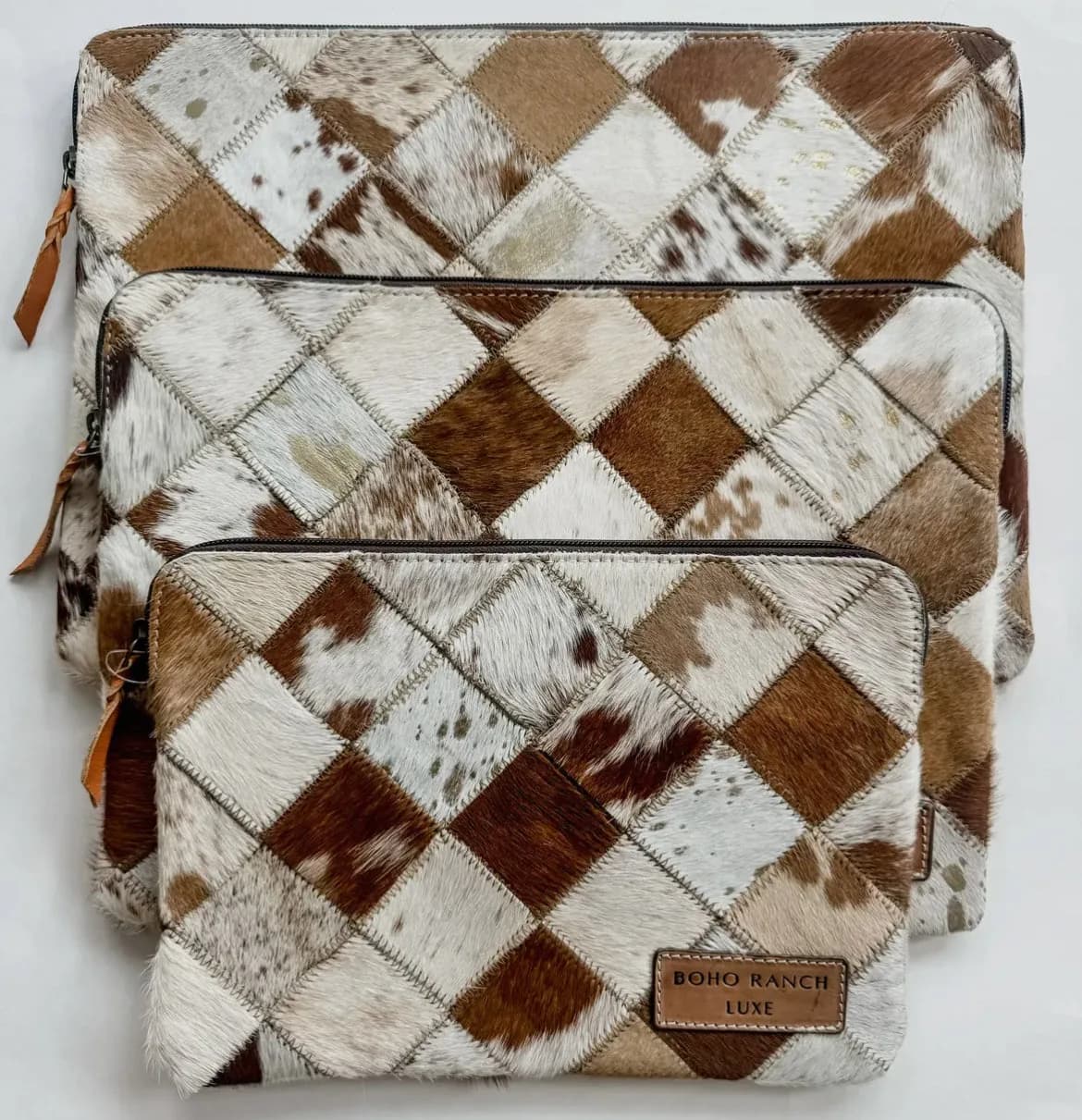 Small Boho Luxe Laptop Tech Sleeve Computer Bag Hairon Cowhide by Boho Ranch