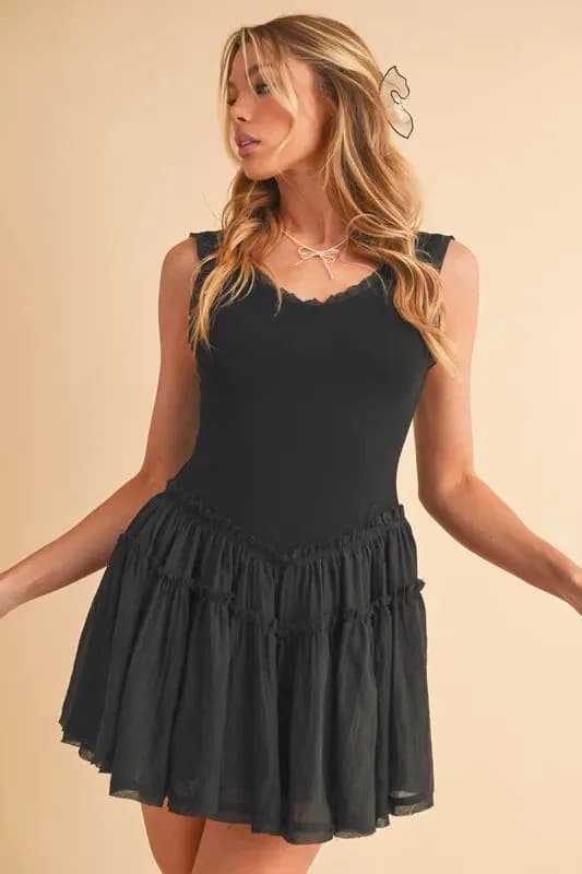 Frill Sleeveless Drop Waist Mini Dress