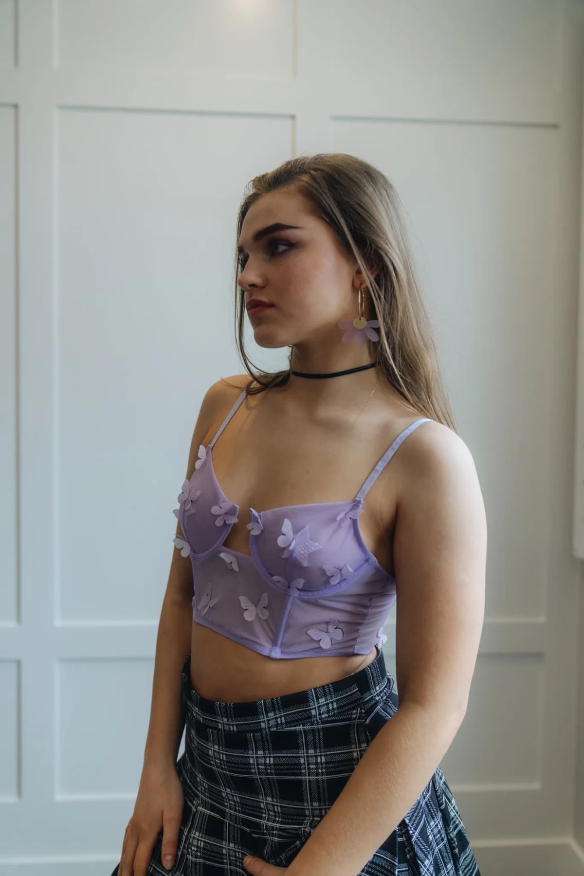 Stretch Crop Top Butterfly by Tic Toc (Purple)