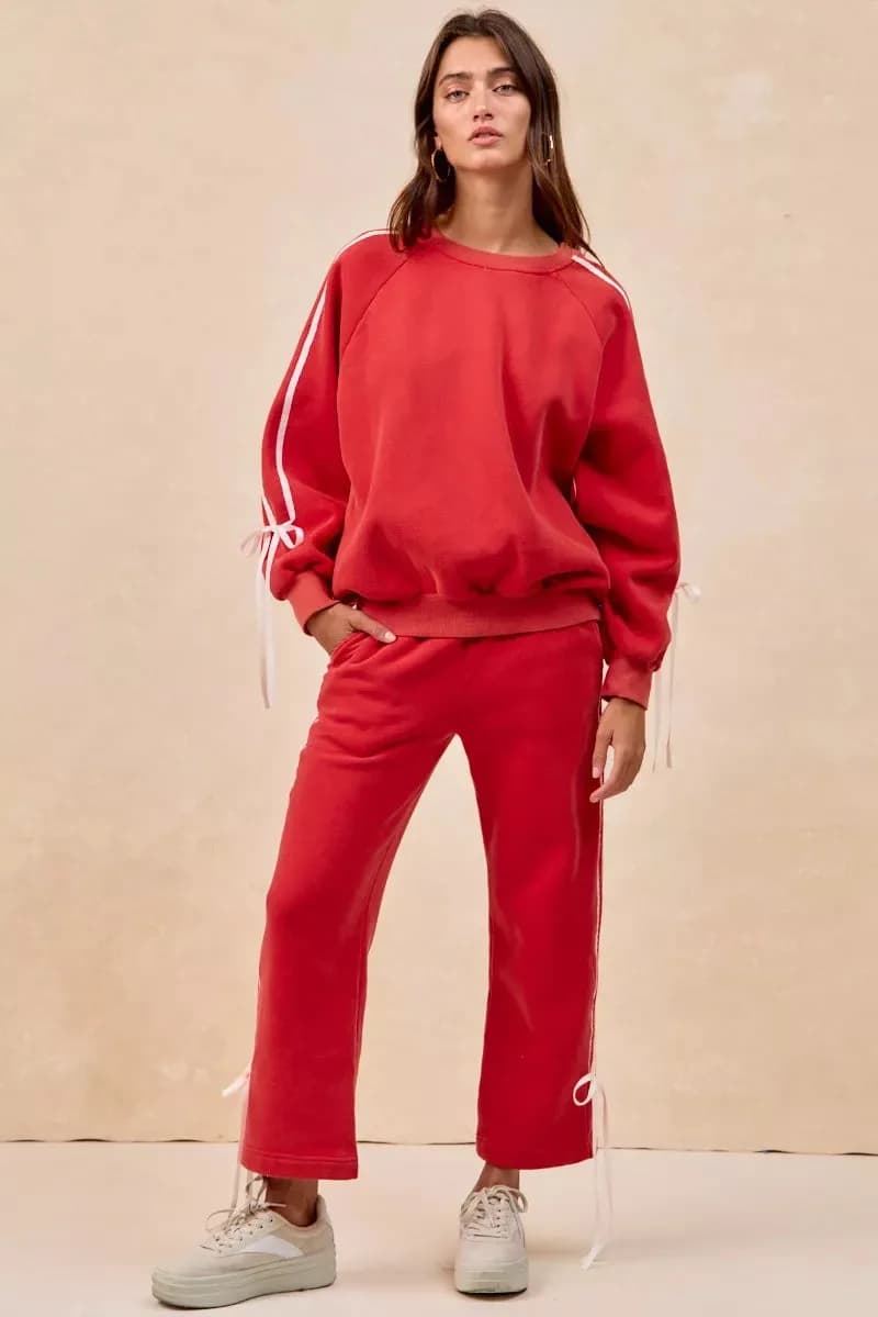 BiBi Side Lined Bow Details Fleece Sweatshirt