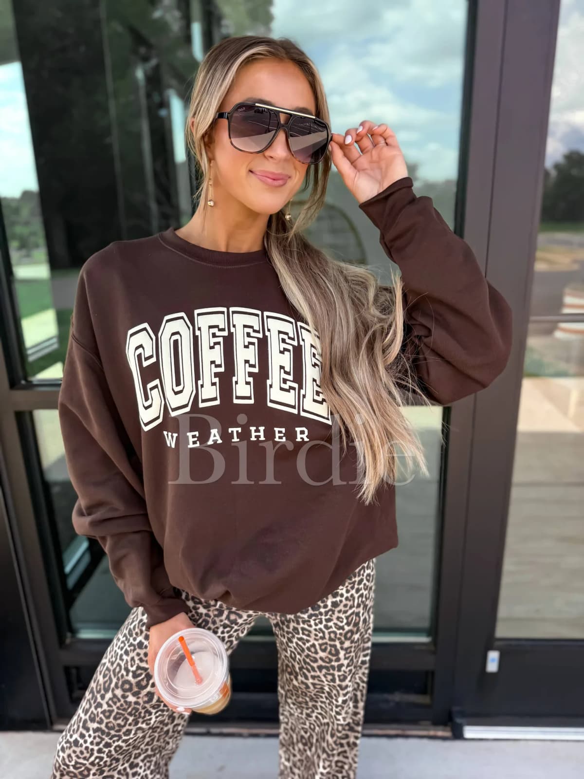 Coffee Weather PUFF Print Graphic Crewneck on Dark Chocolate