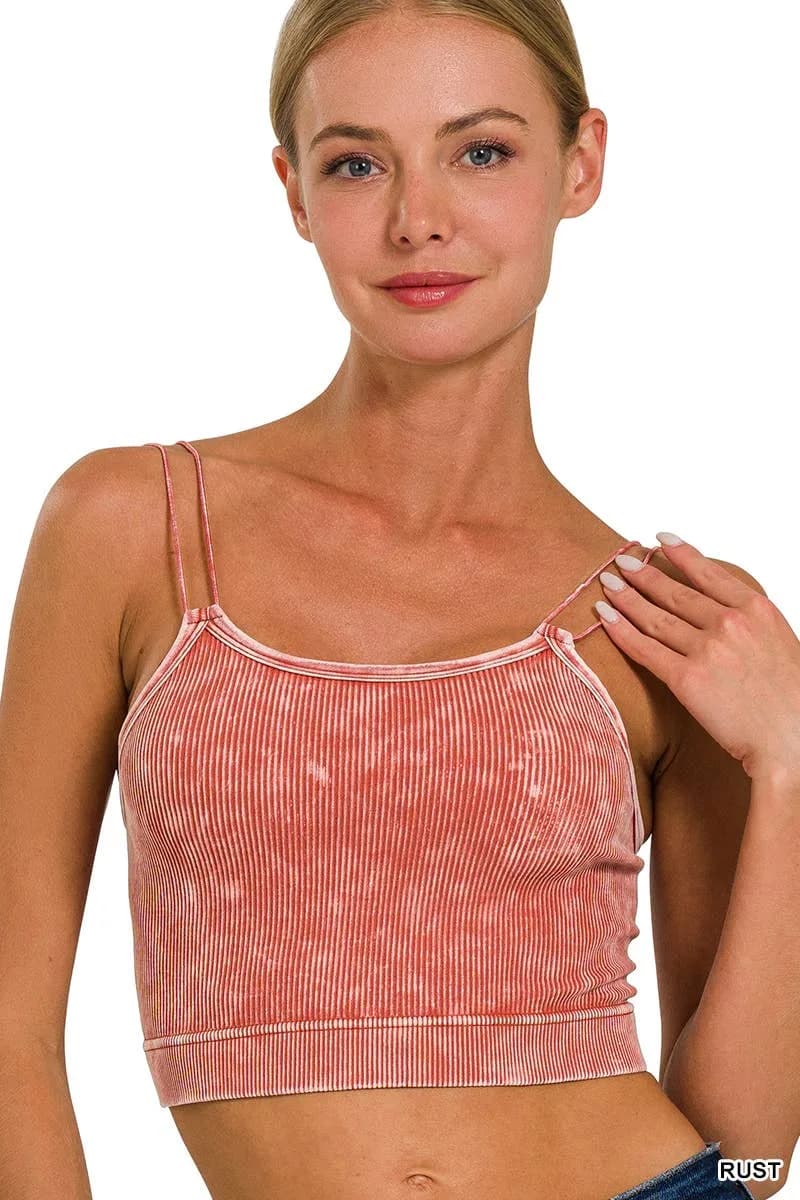 Washed Ribbed Seamless Double Strap Brami Zenana