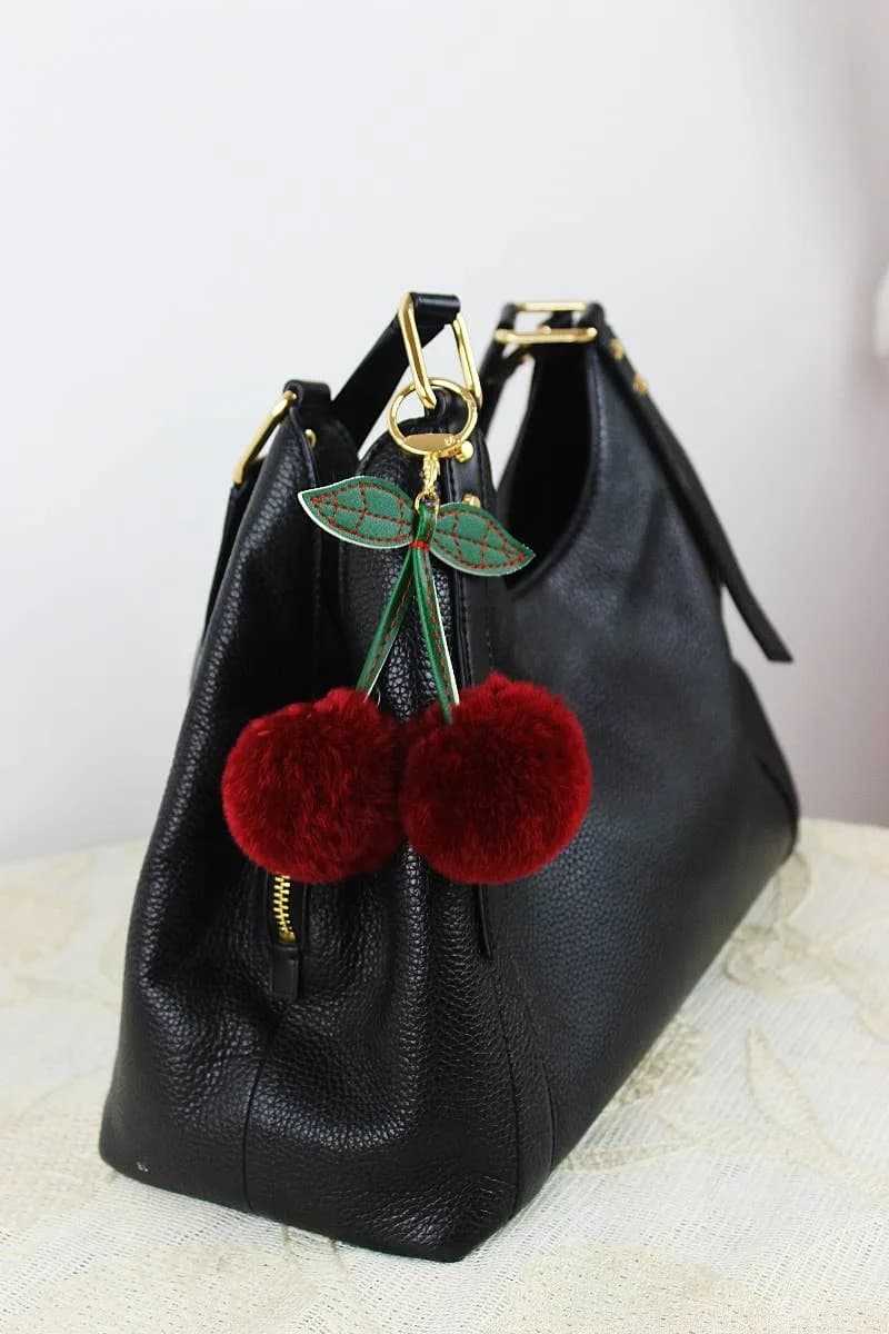 Genuine Rabbit Fur Cherry Bag Charm – Plush Bag Accent