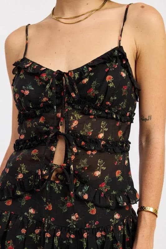 RUFFLED CAMI TOP WITH FRONT TIE