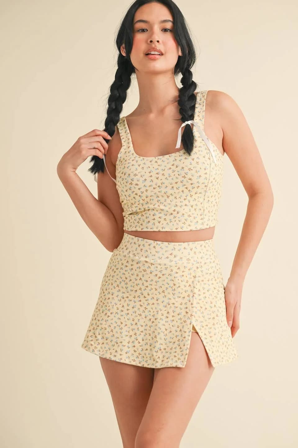Ditsy Print Twist Back Crop Tank by Kimberly C