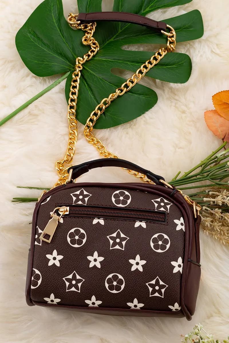BROWN/MAROON STAR PRINTED INSPIRED SATCHEL