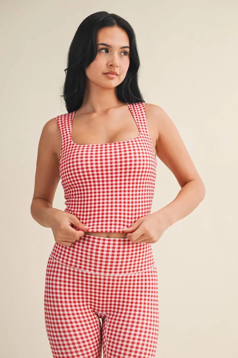 Gingham Print Wide Strap Fitted Tank by Kimberly C