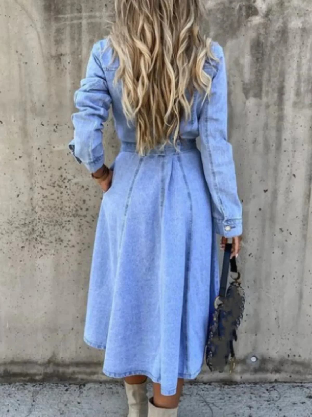 All Sizes Tie Waist Button Front Denim Shirt Dress