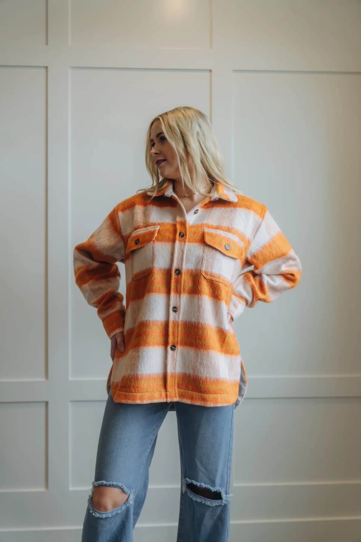 Orange Brushed Mohair Fall Winter Shacket La Miel