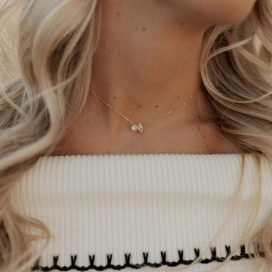 Sloane Two Stone Diamond Necklace Gold or Silver by Mauve