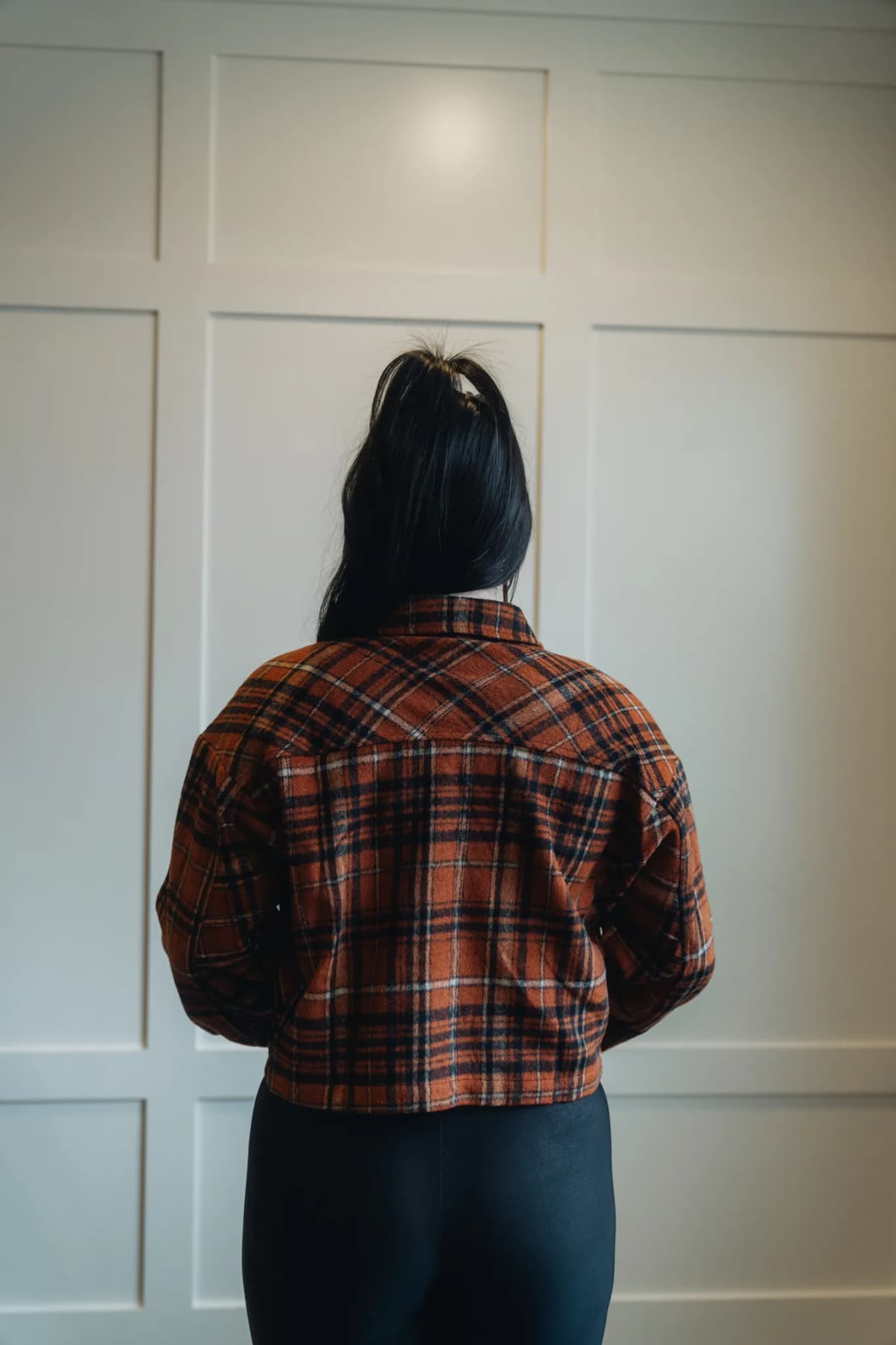 Yarn Dyed Plaid Button Up Crop Shirt Jacket My Store