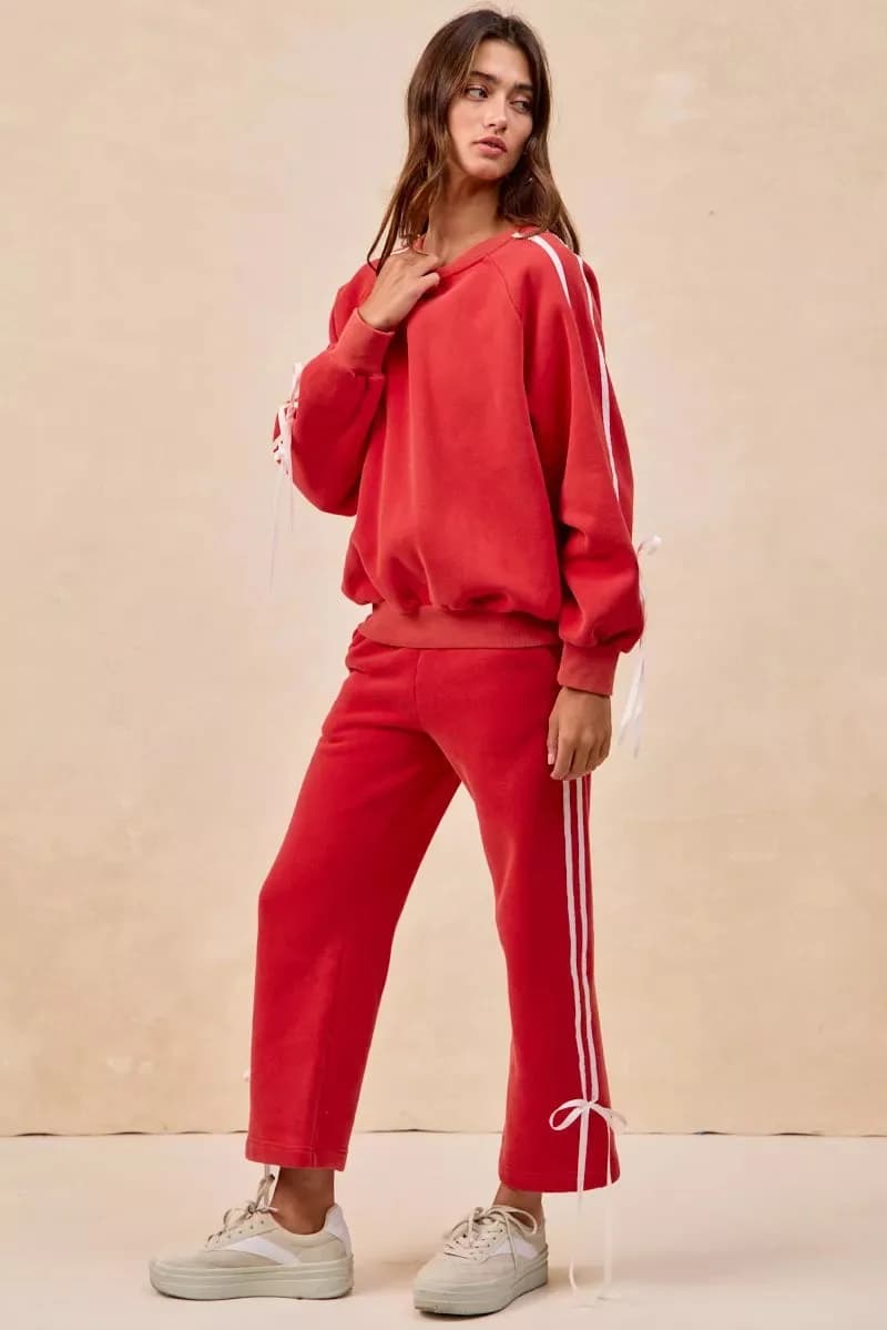 BiBi Side Lined Bow Details Fleece Sweatpants