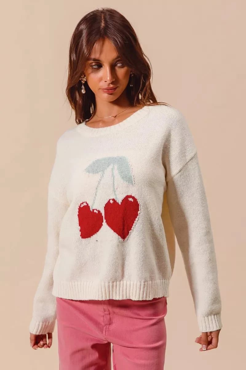 SO ME Heart Cherry Knitted Sweater Top