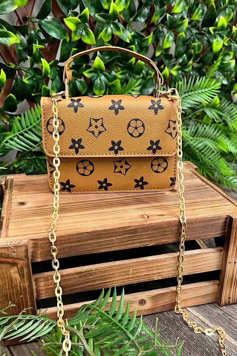 Camel Star Printed Crossbody with Chain