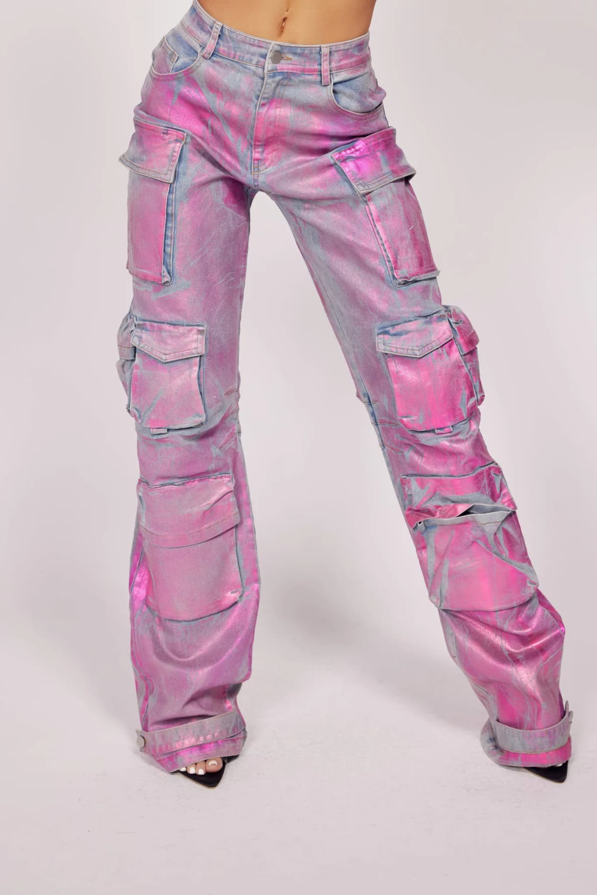 Restocked! Metallic Chic Pink Cargo Pants by WFFS