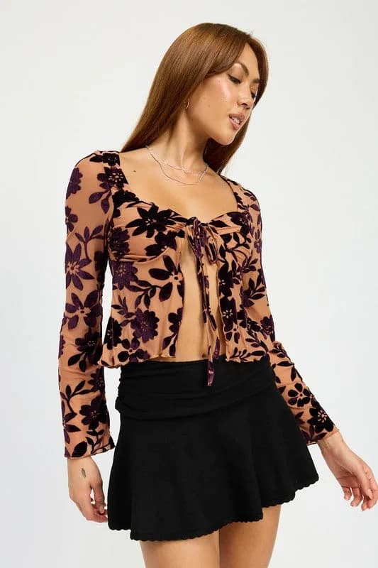FLORAL PRINT SWEETHEART NECKLINE TOP