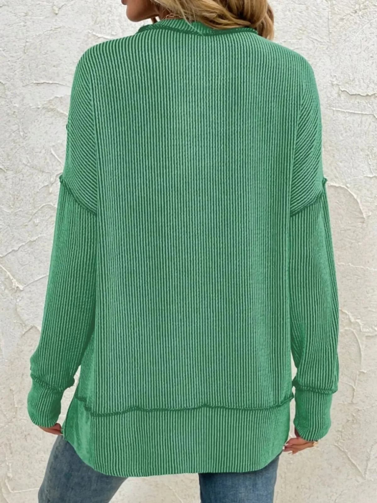 Side Slit Round Neck Dropped Shoulder Sweatshirt in Multiple Colors