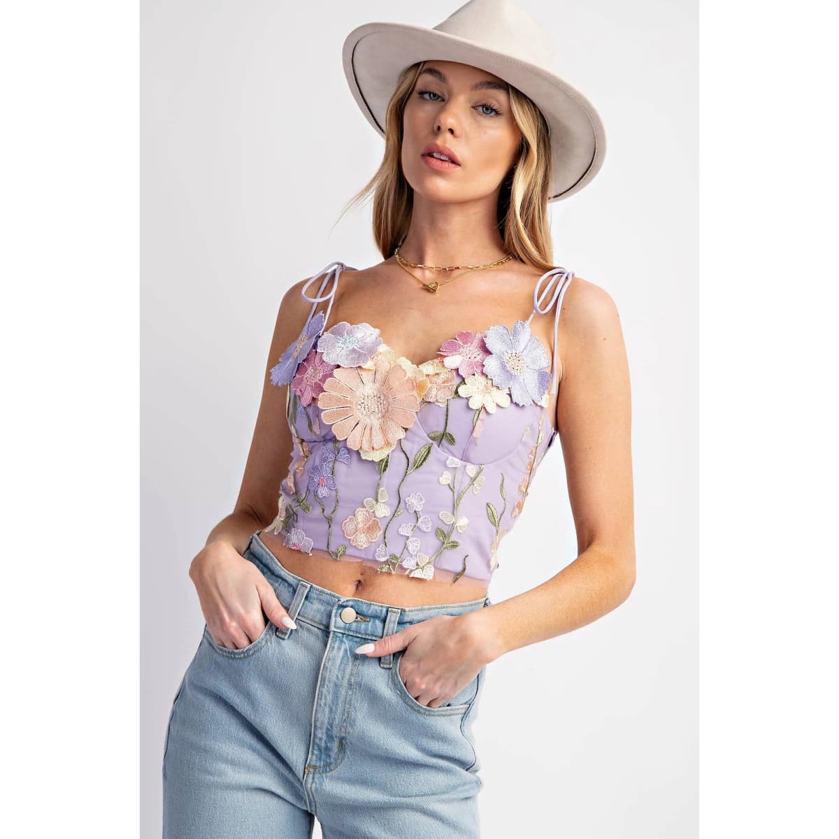 3D Flower Embroidery Tank Top