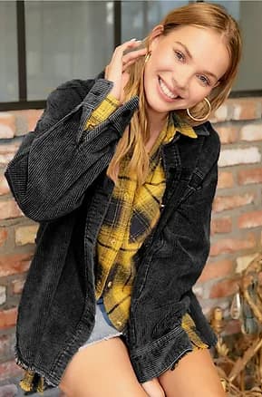 Washed Corduroy Oversized Fall Winter Shacket by La Miel
