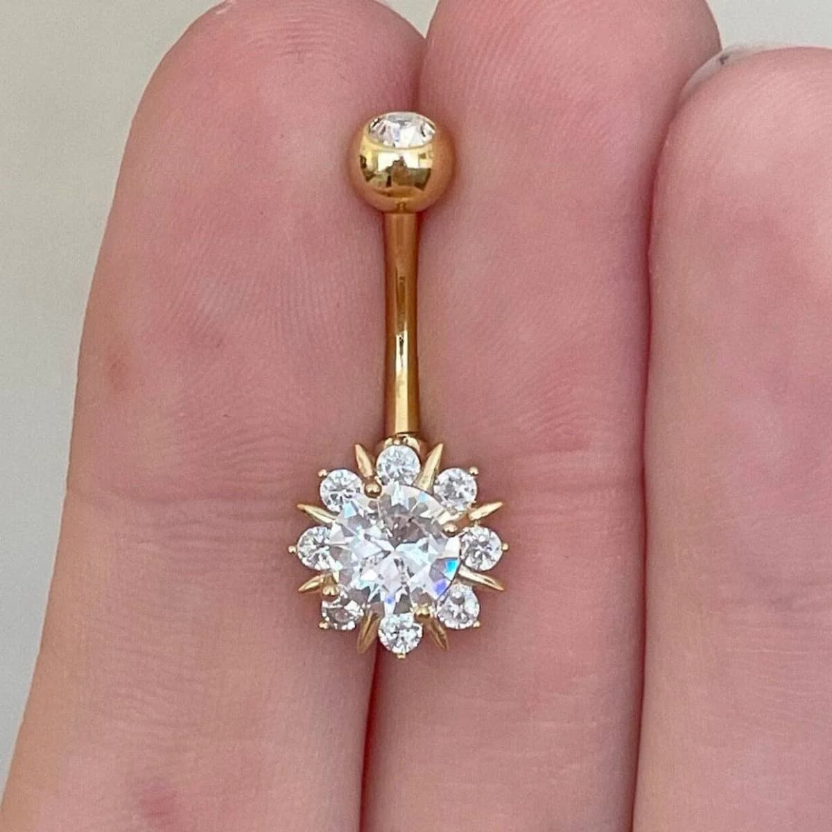 Gold Flower Belly Button Piercing 14G 9.5mm Surgical Steel (Silver)