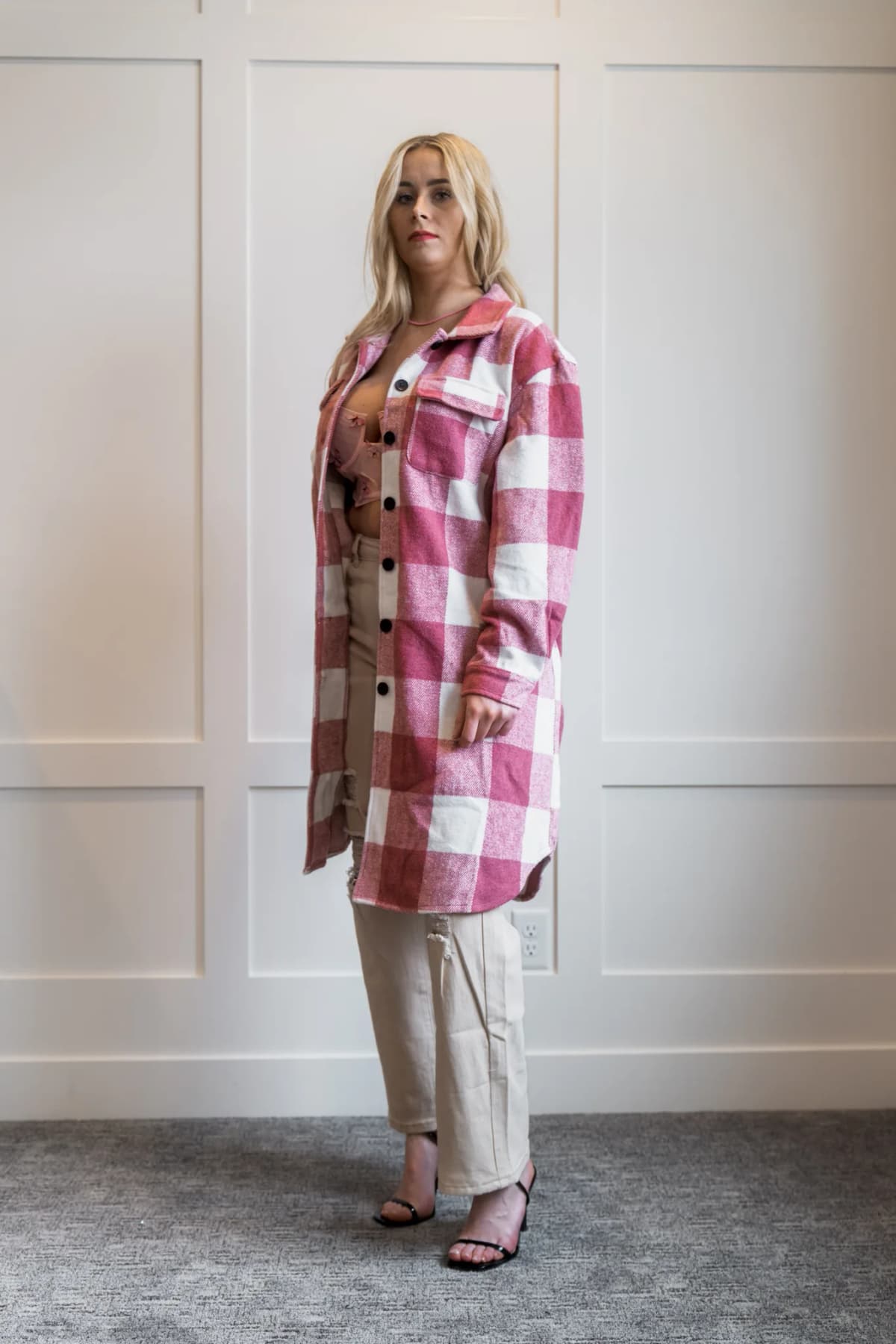 Plaid Flap Pocket Long Shacket La Miel