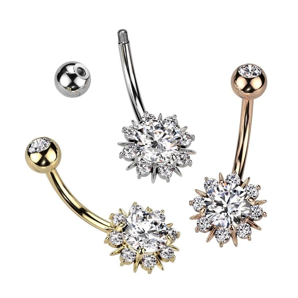 Gold Flower Belly Button Piercing 14G 9.5mm Surgical Steel (Silver)