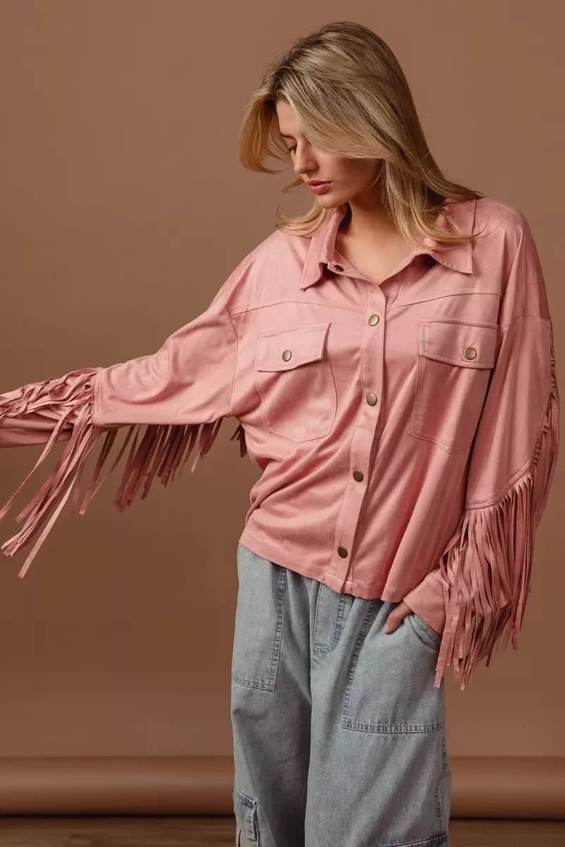 BiBi Suede Fringe Long Sleeve Jacket
