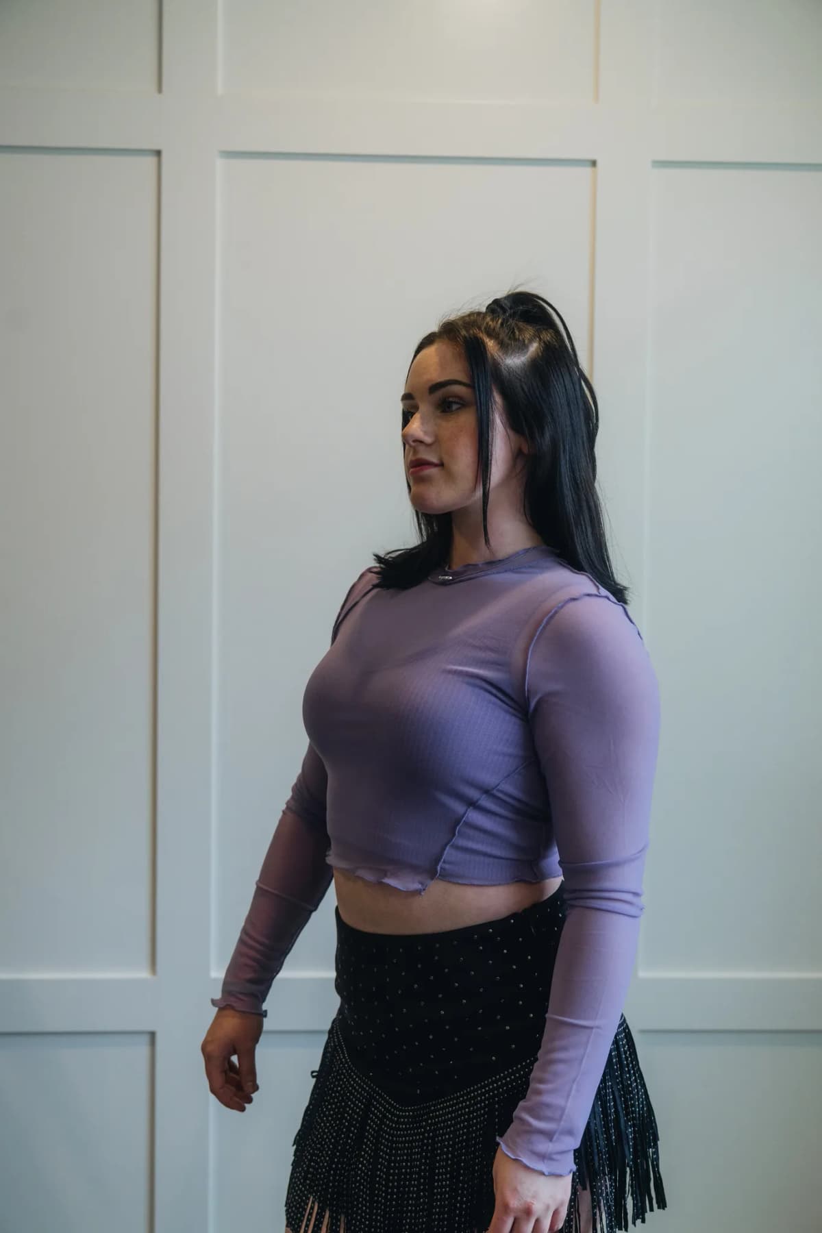 Mesh Merrow Edge Detail Long Sleeve Top My Store