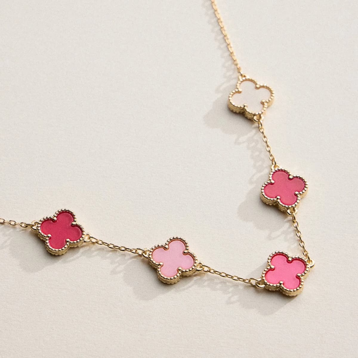 Gold Chain Clover Necklace with Shell Inlay Charms Reversible