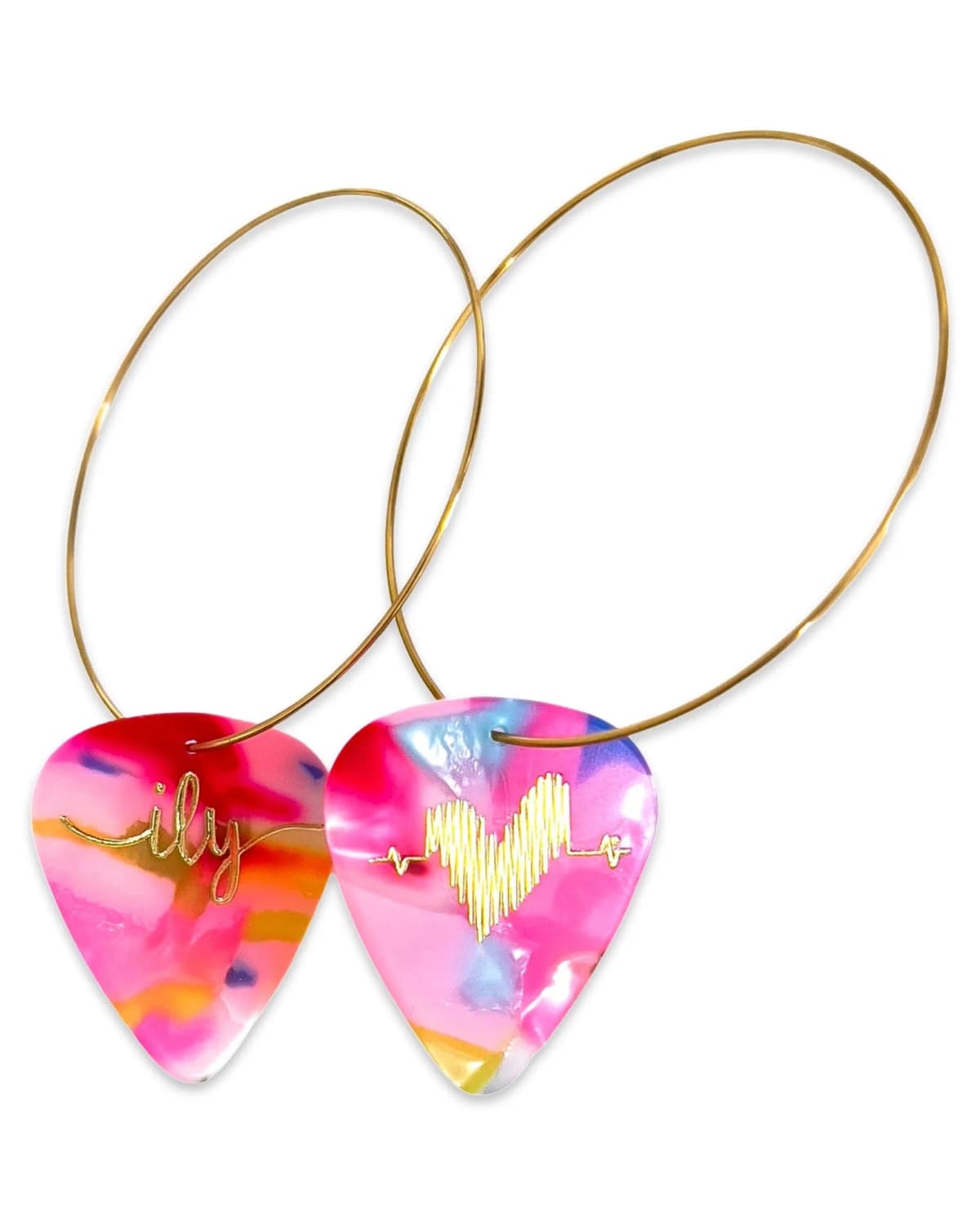 Guitar Pick Groupie Love ILY Cosmic Pearl Hoop Earrings