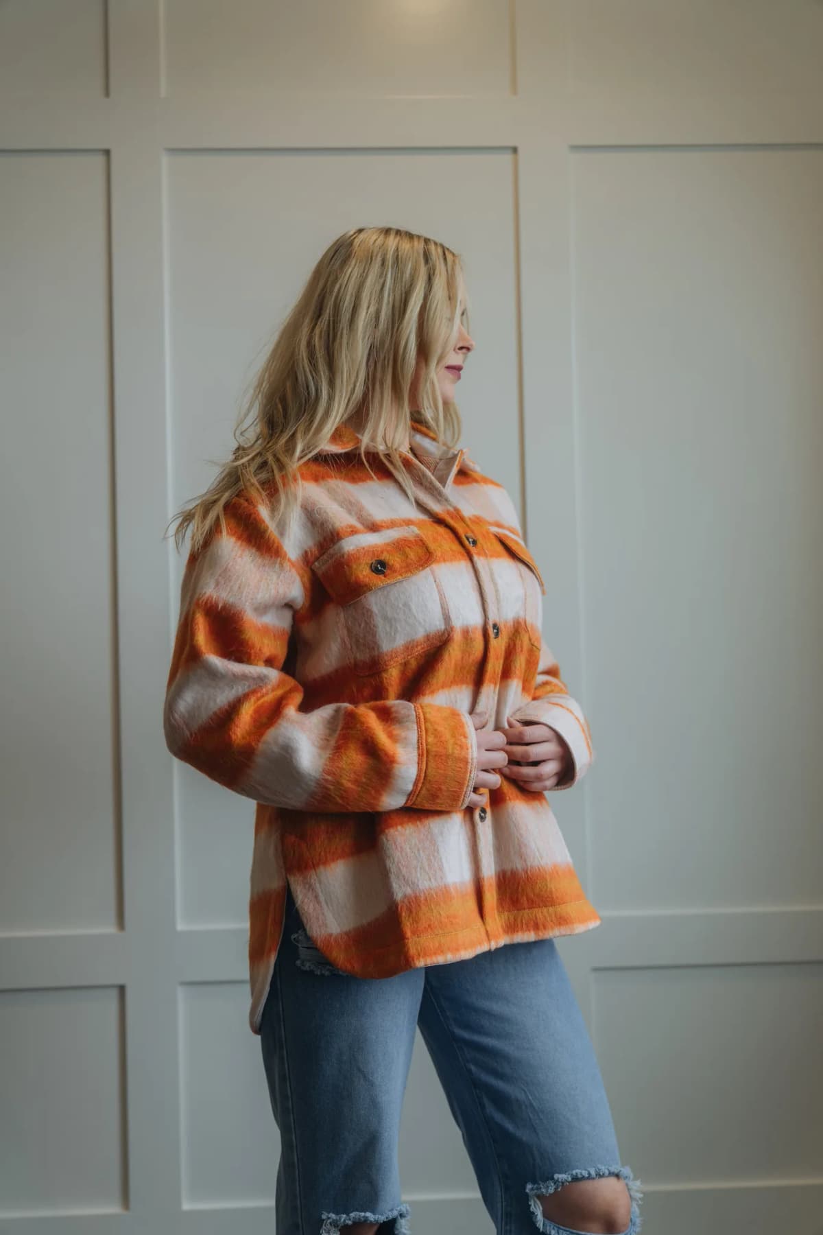 Orange Brushed Mohair Fall Winter Shacket La Miel