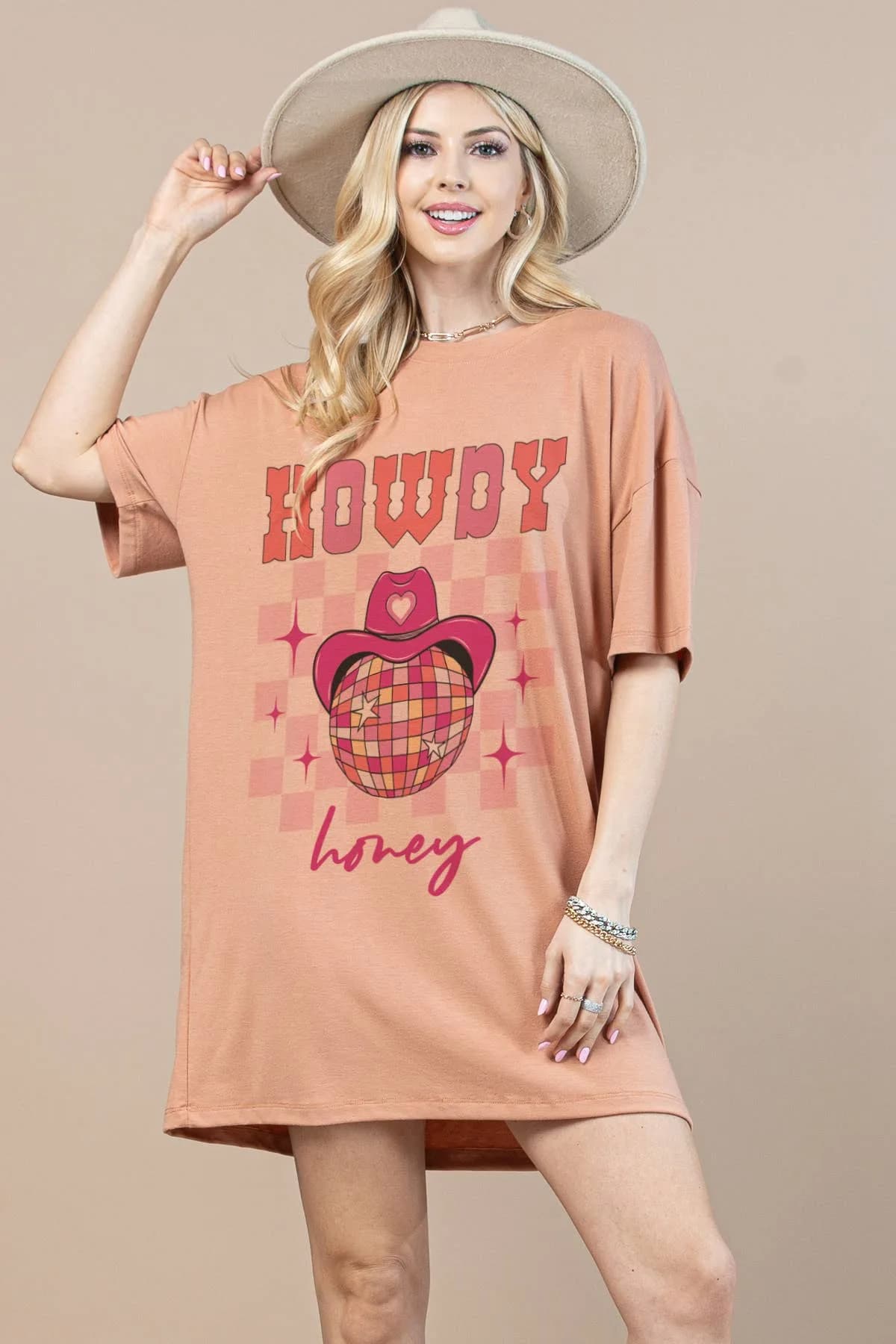 Western Fringe Howdy Honey Lettering T Shirt Dress