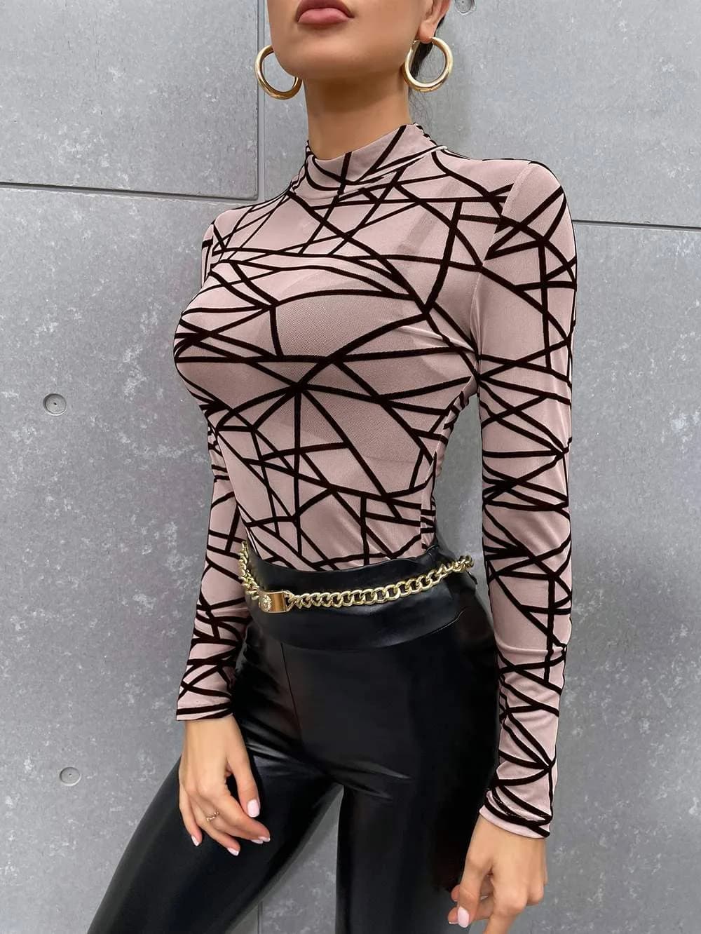 Mock Neck Geo Print Top