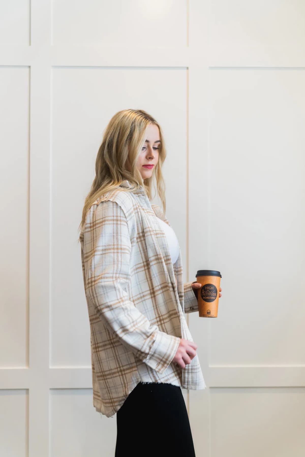 Button Down Fall Winter Plaid Shacket La Miel (Brown)