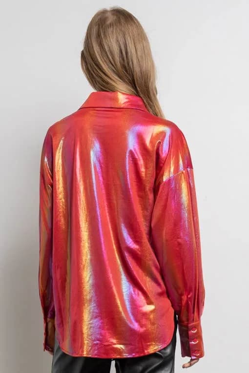 Rainbow Button Up Long Sleeve Blouse Shirt by KIWI