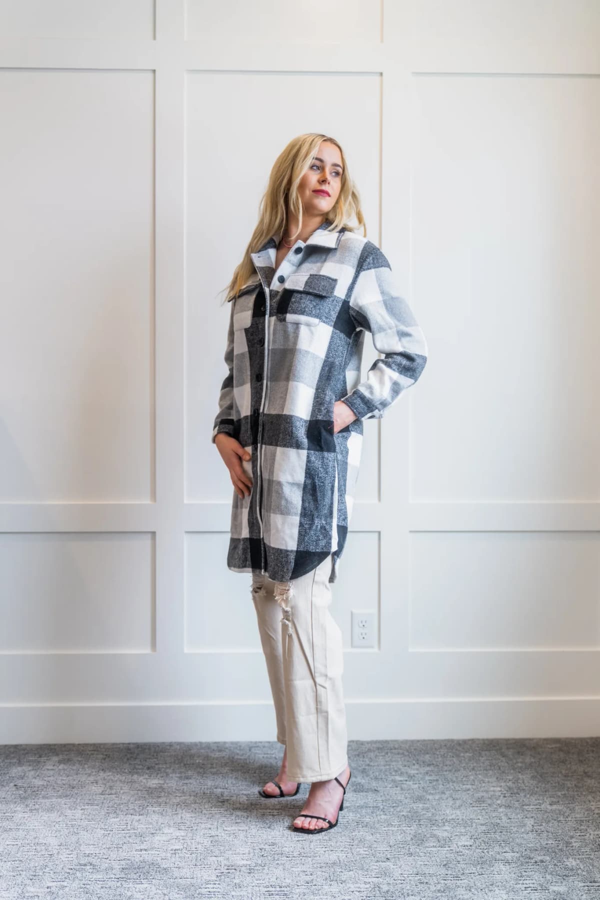 Plaid Flap Pocket Long Shacket La Miel